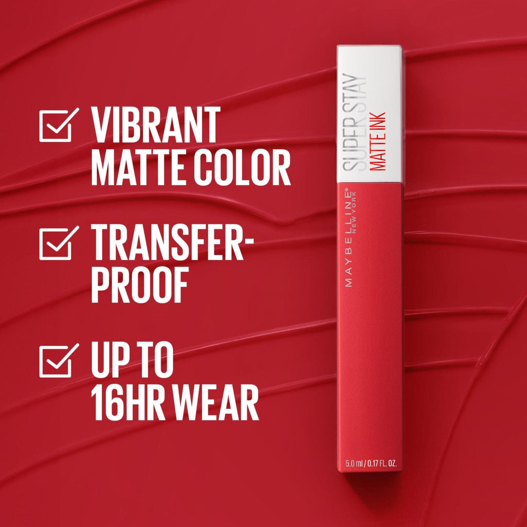 Maybelline Super Stay Matte Ink Liquid Lipstick Makeup, Long Lasting High Impact Color, Up to 16H Wear, Pioneer, Blue Red, 1 Count, Packaging May Vary
