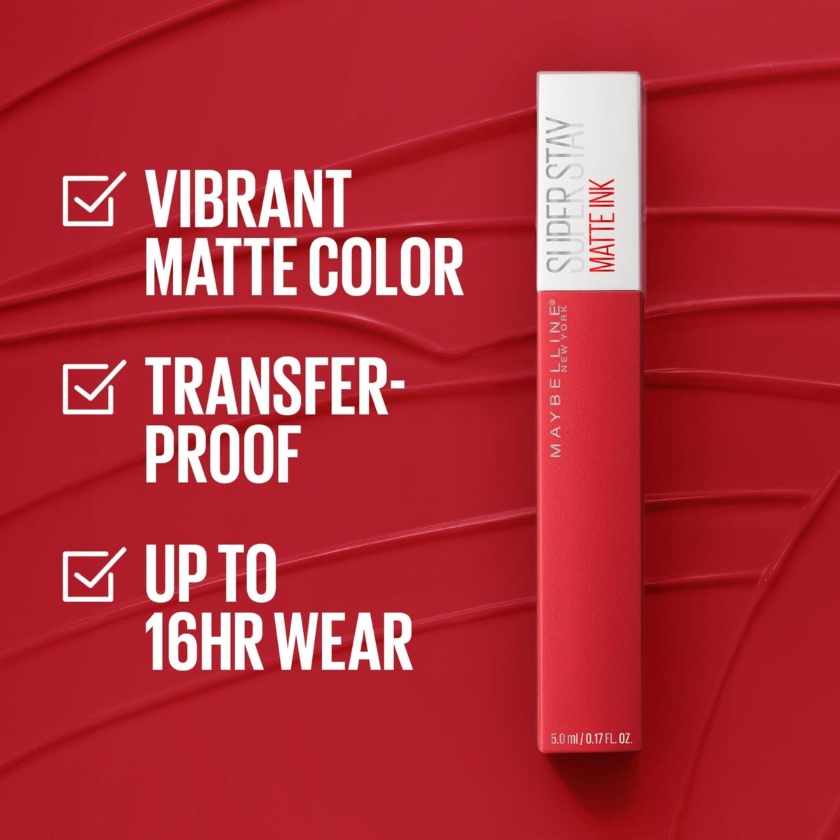 Maybelline Super Stay Matte Ink Liquid Lipstick Makeup, Long Lasting High Impact Color, Up to 16H Wear, Pioneer, Blue Red, 1 Count, Packaging May Vary