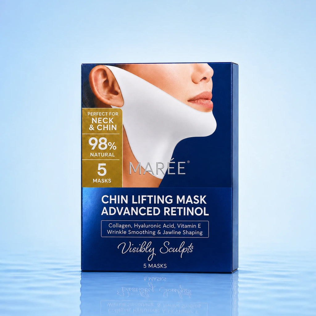 Retinol V-line Lifting Mask box with a side-profile face wearing a white chin-and-jaw mask.